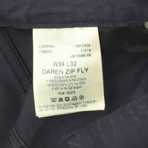 Lee Men’s Blue Chino Daren Zip Fly Trousers W34 L32 Regular Fit
