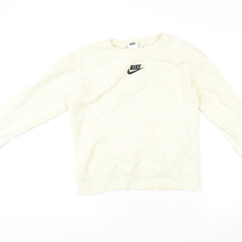 Nike Womens Ivory Small Pullover Sweatshirt Logo Crew Neck