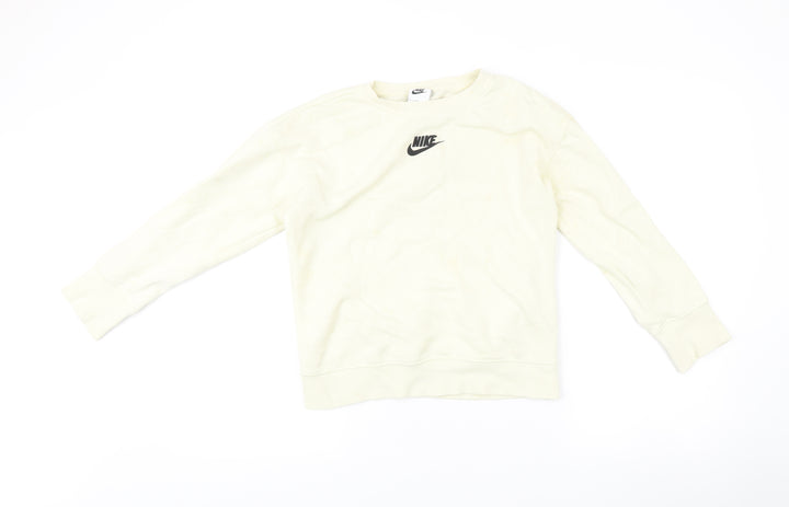 Nike Womens Ivory Small Pullover Sweatshirt Logo Crew Neck