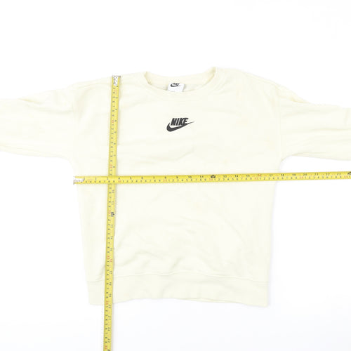 Nike Womens Ivory Small Pullover Sweatshirt Logo Crew Neck