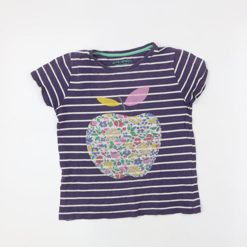 Mini Boden Girls Purple Striped T-Shirt 12-14Y Cotton Crew Neck Graphic