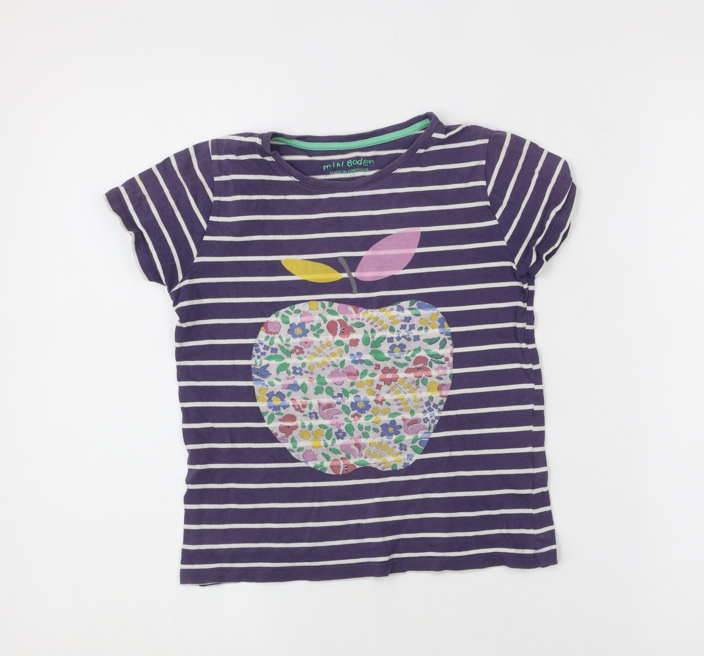 Mini Boden Girls Purple Striped T-Shirt 12-14Y Cotton Crew Neck Graphic