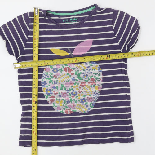 Mini Boden Girls Purple Striped T-Shirt 12-14Y Cotton Crew Neck Graphic