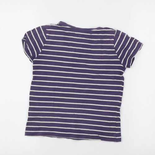 Mini Boden Girls Purple Striped T-Shirt 12-14Y Cotton Crew Neck Graphic