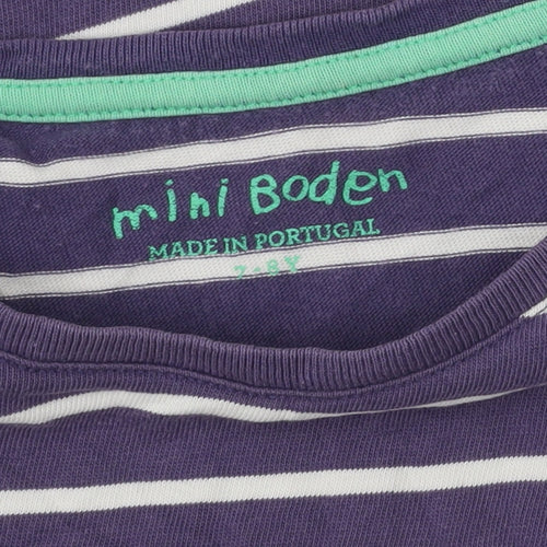 Mini Boden Girls Purple Striped T-Shirt 12-14Y Cotton Crew Neck Graphic