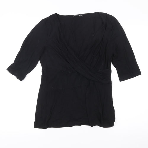 Cable & Gauge Womens Black Wrap Blouse L 3/4 Sleeve Viscose Top
