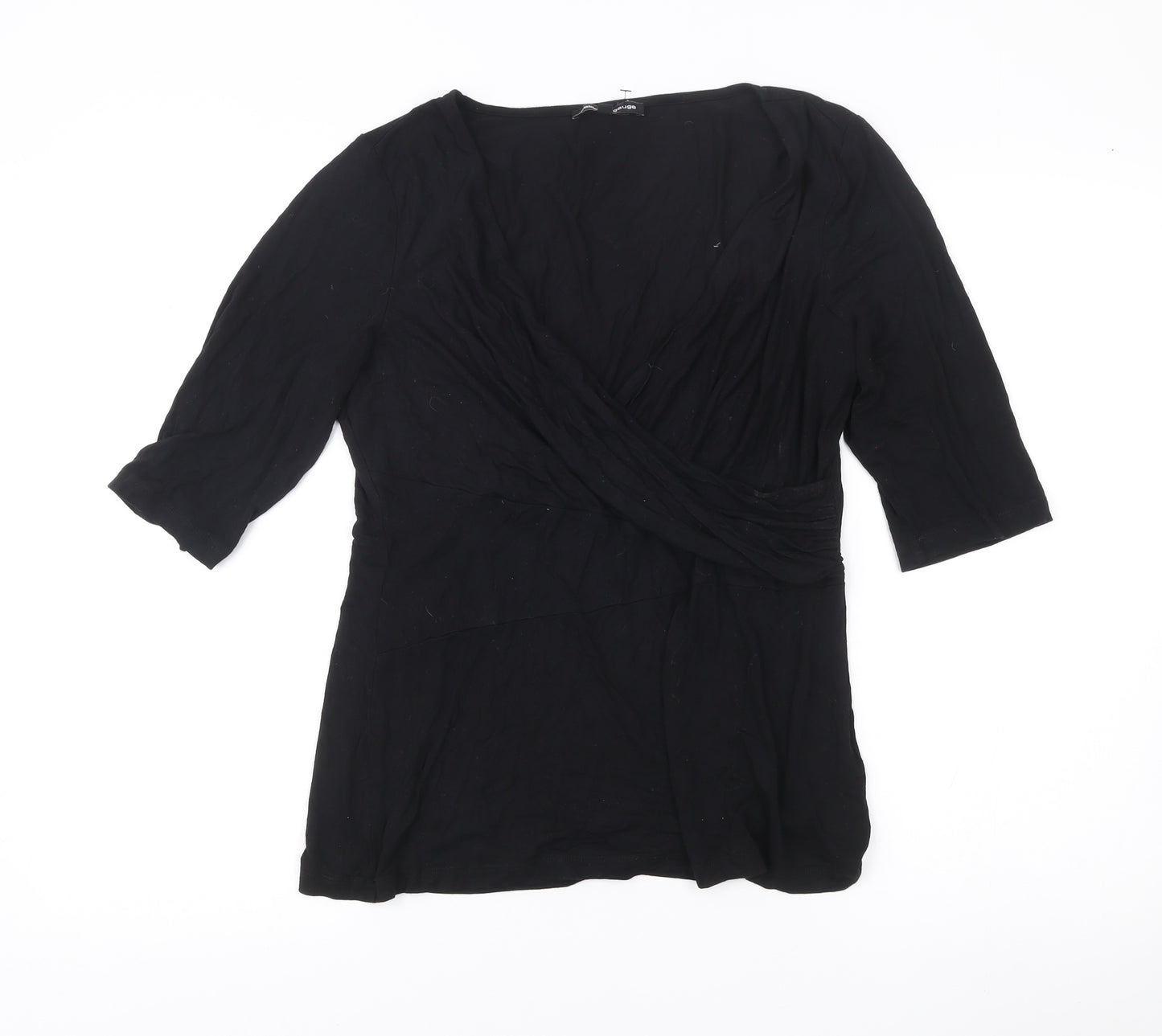 Cable & Gauge Womens Black Wrap Blouse L 3/4 Sleeve Viscose Top