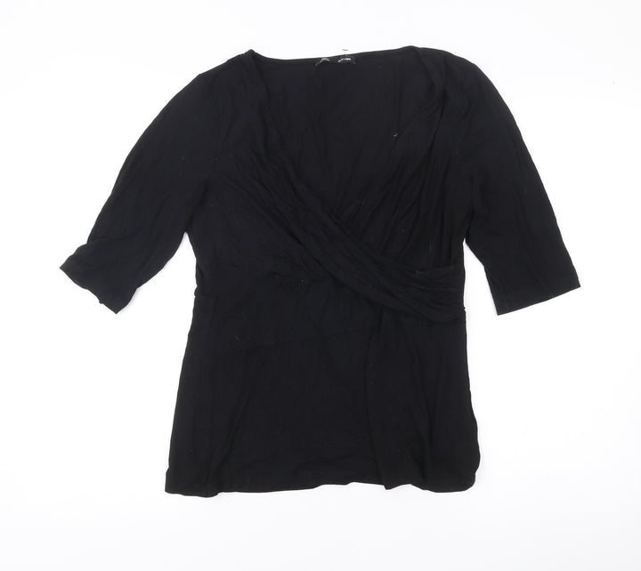 Cable & Gauge Womens Black Wrap Blouse L 3/4 Sleeve Viscose Top
