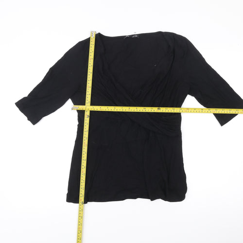 Cable & Gauge Womens Black Wrap Blouse L 3/4 Sleeve Viscose Top
