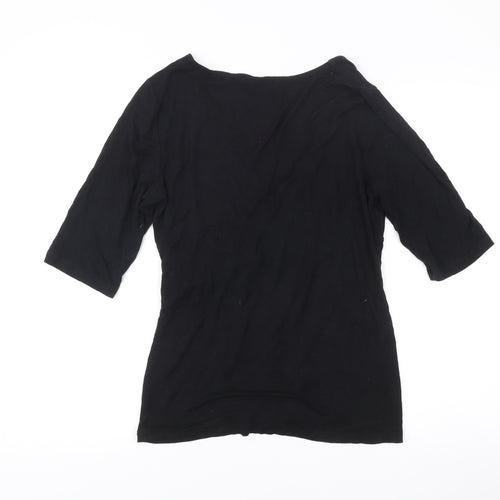 Cable & Gauge Womens Black Wrap Blouse L 3/4 Sleeve Viscose Top