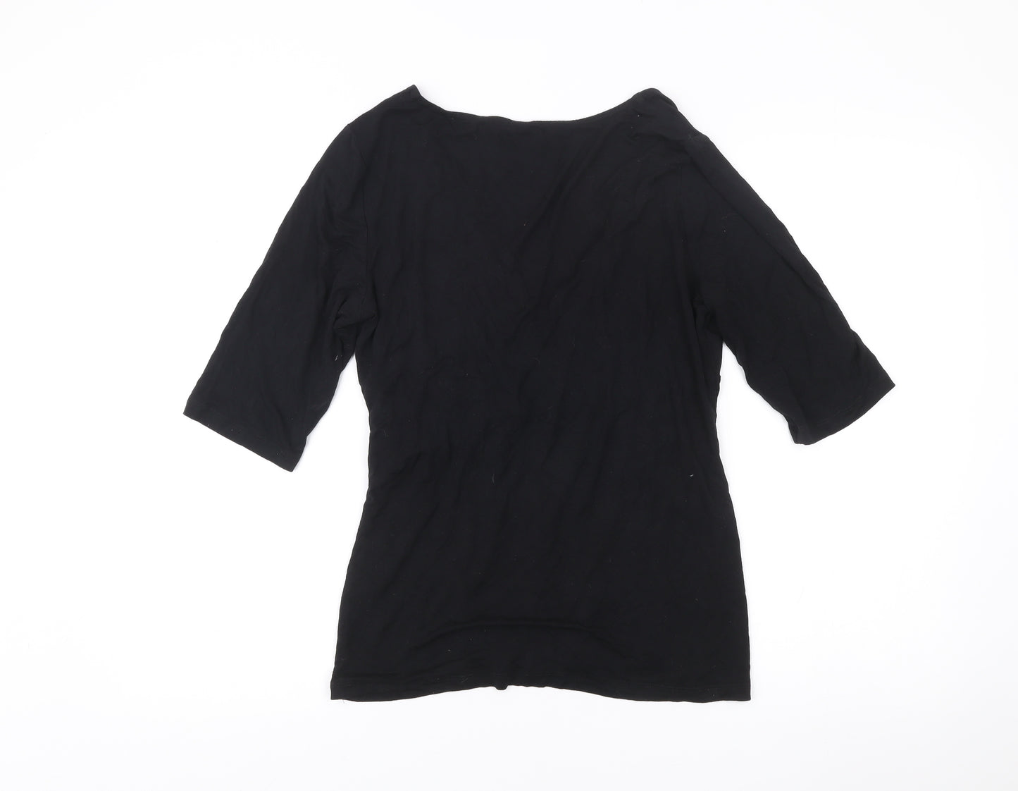 Cable & Gauge Womens Black Wrap Blouse L 3/4 Sleeve Viscose Top