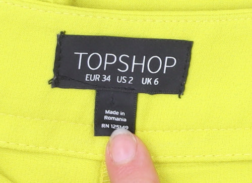 Topshop Women Yellow Slim Tapered Trousers UK 6 Polyester Blend