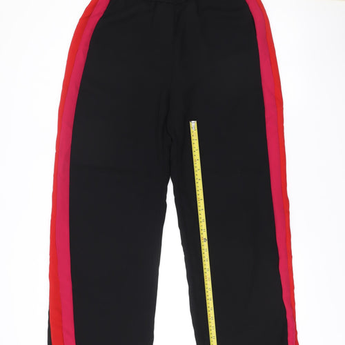 Zara Women Black Jogger Trousers L Elastic Waist Stripe Polyester
