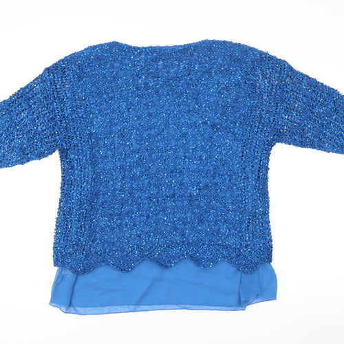 Casamia Women’s Blue Sequin Crochet Tunic Blouse Size L Party Top