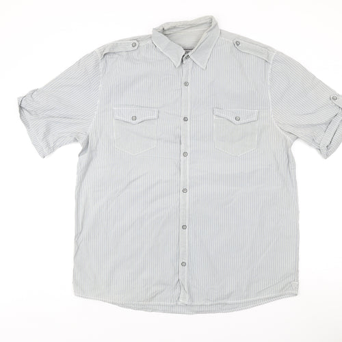 Next Men’s Grey Striped Short Sleeve Button-Up Shirt XL