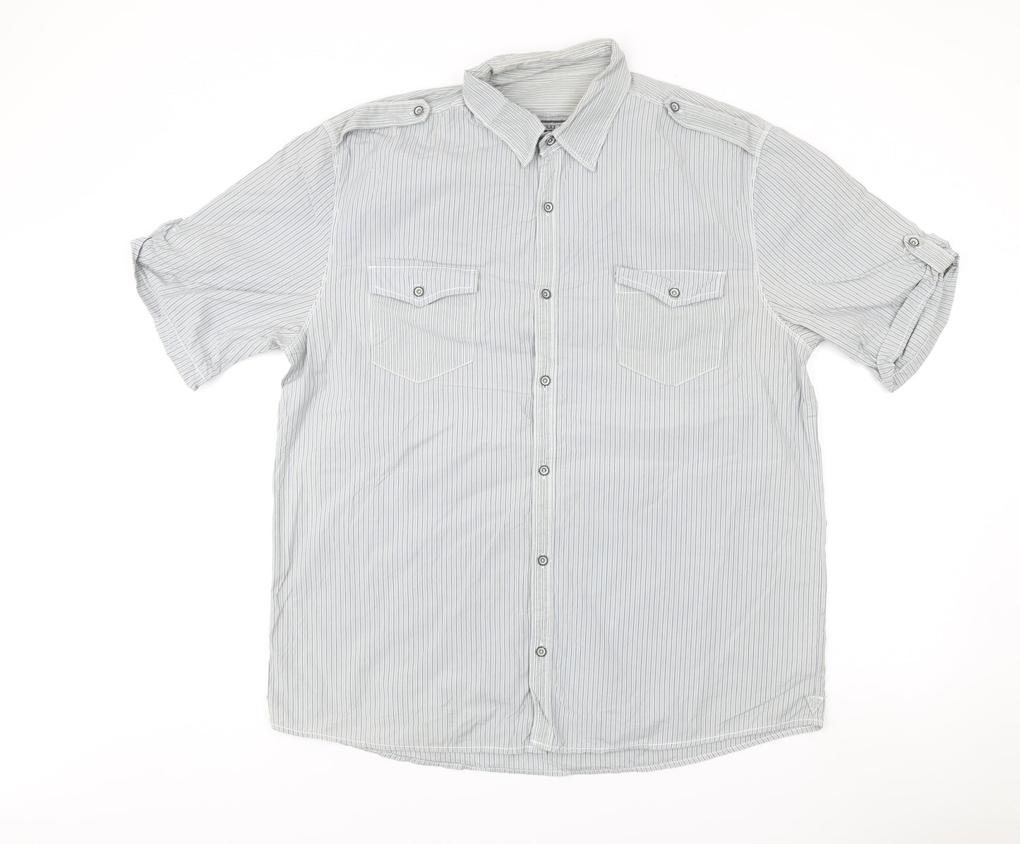 Next Men’s Grey Striped Short Sleeve Button-Up Shirt XL