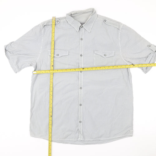 Next Men’s Grey Striped Short Sleeve Button-Up Shirt XL