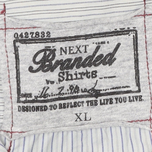 Next Men’s Grey Striped Short Sleeve Button-Up Shirt XL