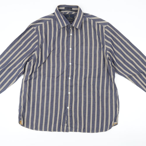 Marks and Spencer Blue Harbour Men’s Blue Striped Cotton XL Long Sleeve Shirt