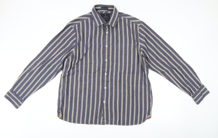 Marks and Spencer Blue Harbour Men’s Blue Striped Cotton XL Long Sleeve Shirt