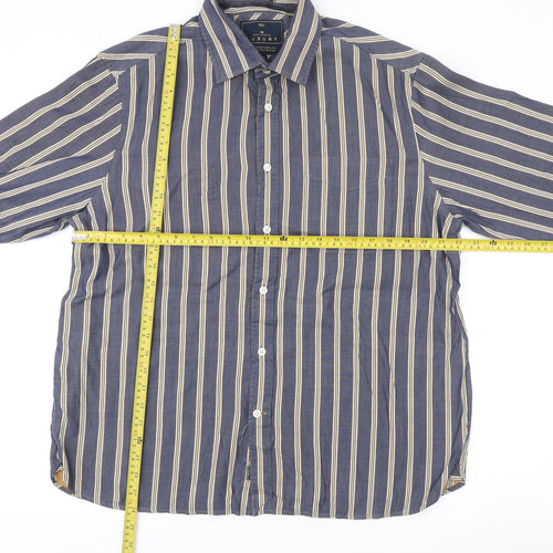 Marks and Spencer Blue Harbour Men’s Blue Striped Cotton XL Long Sleeve Shirt