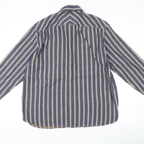 Marks and Spencer Blue Harbour Men’s Blue Striped Cotton XL Long Sleeve Shirt