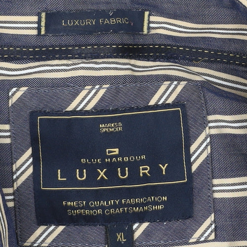 Marks and Spencer Blue Harbour Men’s Blue Striped Cotton XL Long Sleeve Shirt