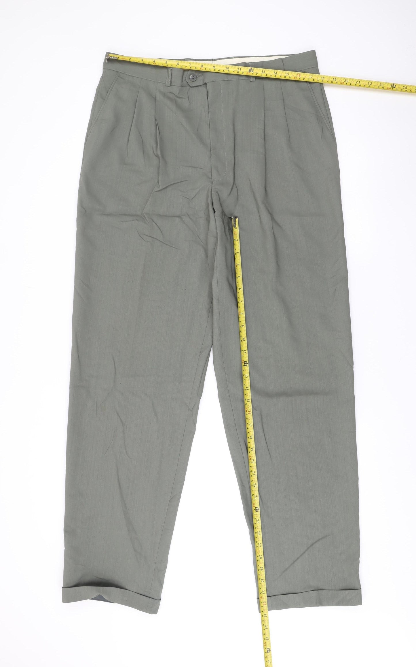 Jaeger Mens Grey Wool Dress Pants Trousers XL 38W Pleated Formal