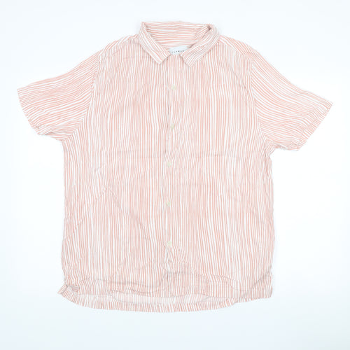 Topman Men’s Pink Striped Short Sleeve Button-Up Shirt L