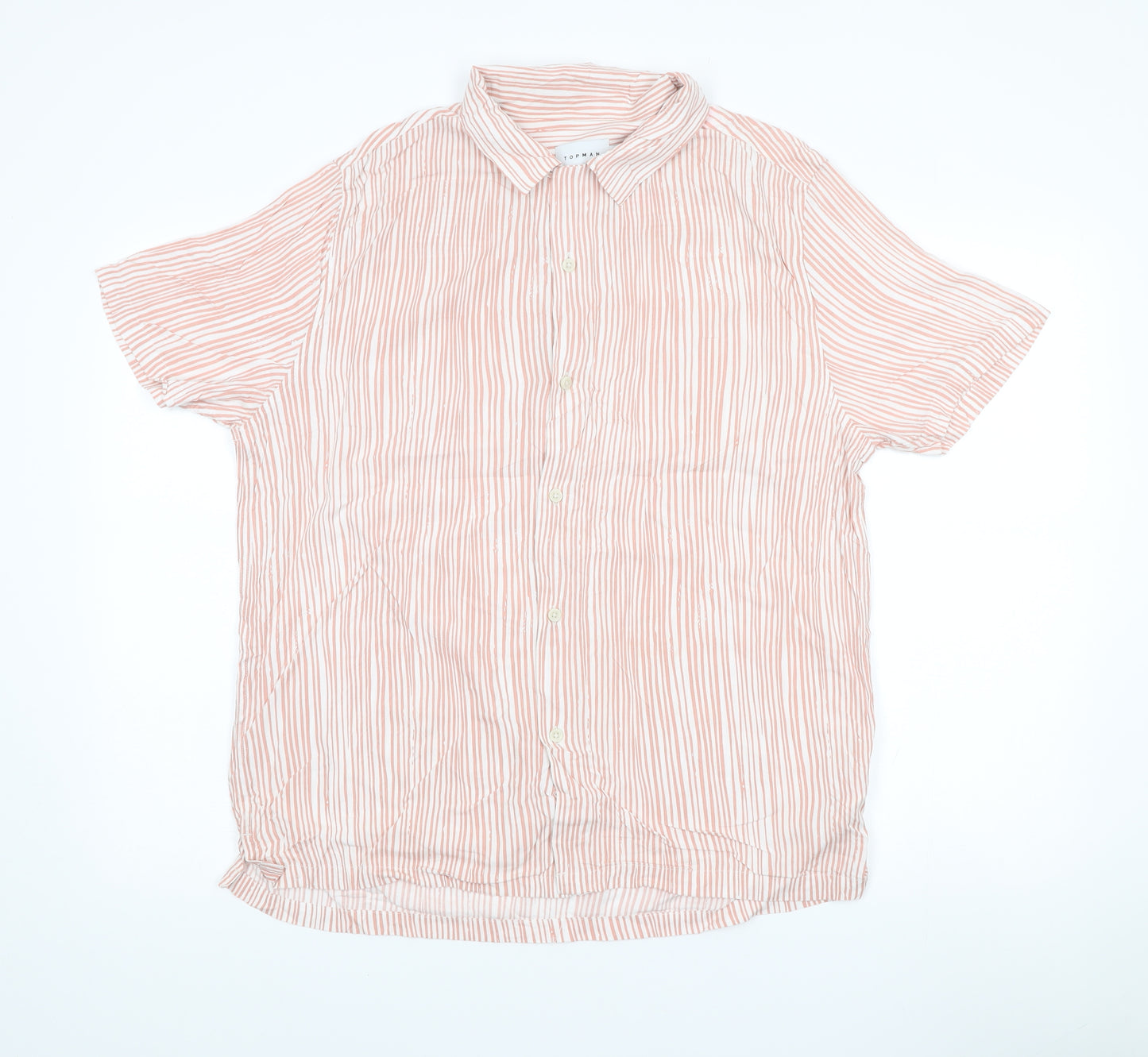 Topman Men’s Pink Striped Short Sleeve Button-Up Shirt L