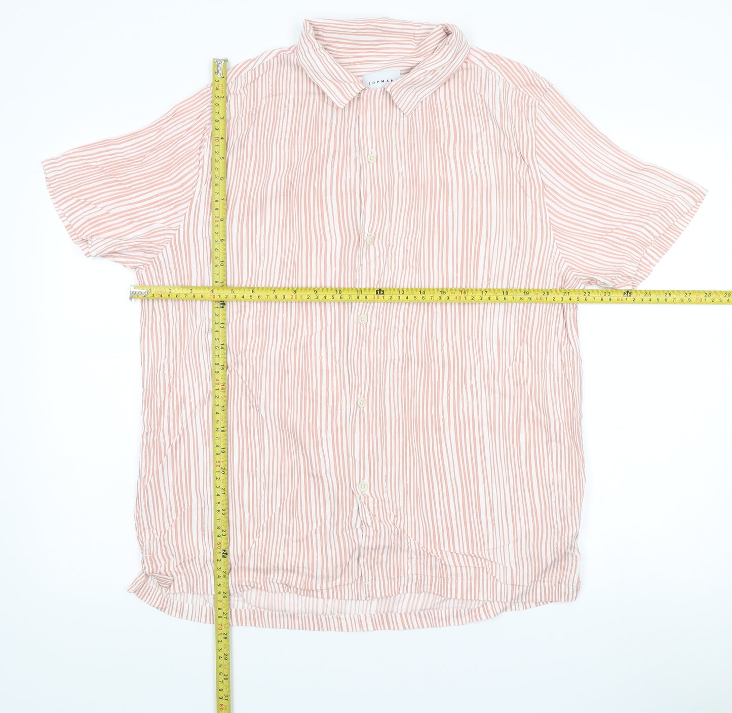 Topman Men’s Pink Striped Short Sleeve Button-Up Shirt L