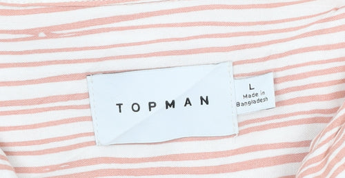 Topman Men’s Pink Striped Short Sleeve Button-Up Shirt L