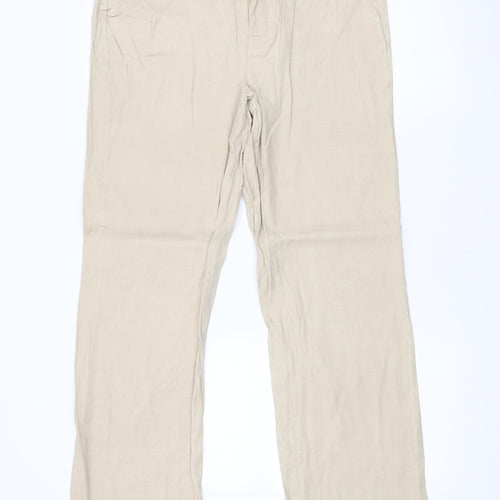 NYDJ Womens Beige Linen Blend Straight Leg Trousers Size 12