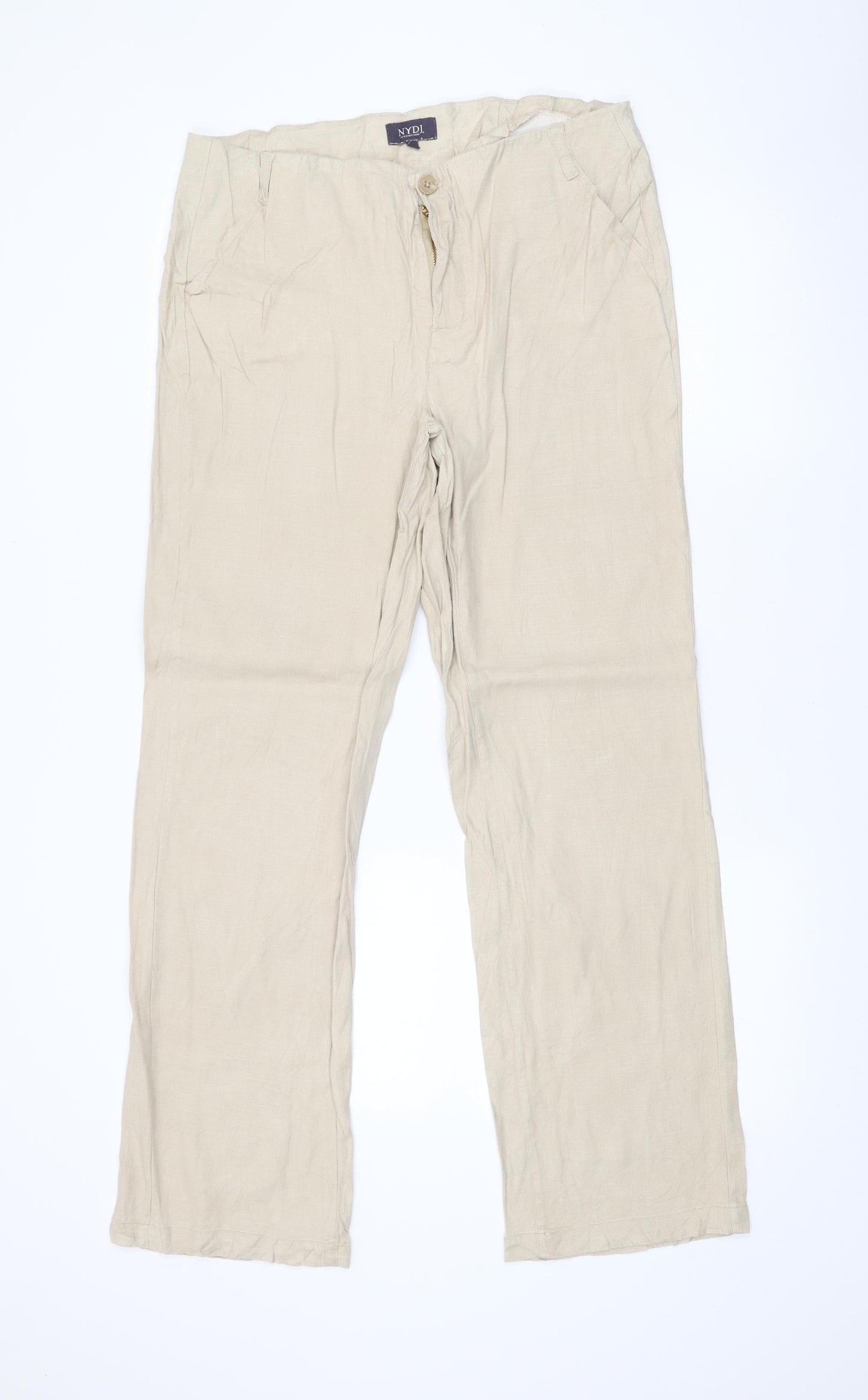 NYDJ Womens Beige Linen Blend Straight Leg Trousers Size 12