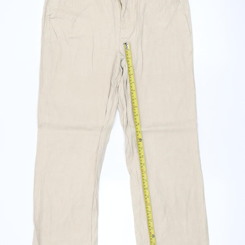 NYDJ Womens Beige Linen Blend Straight Leg Trousers Size 12