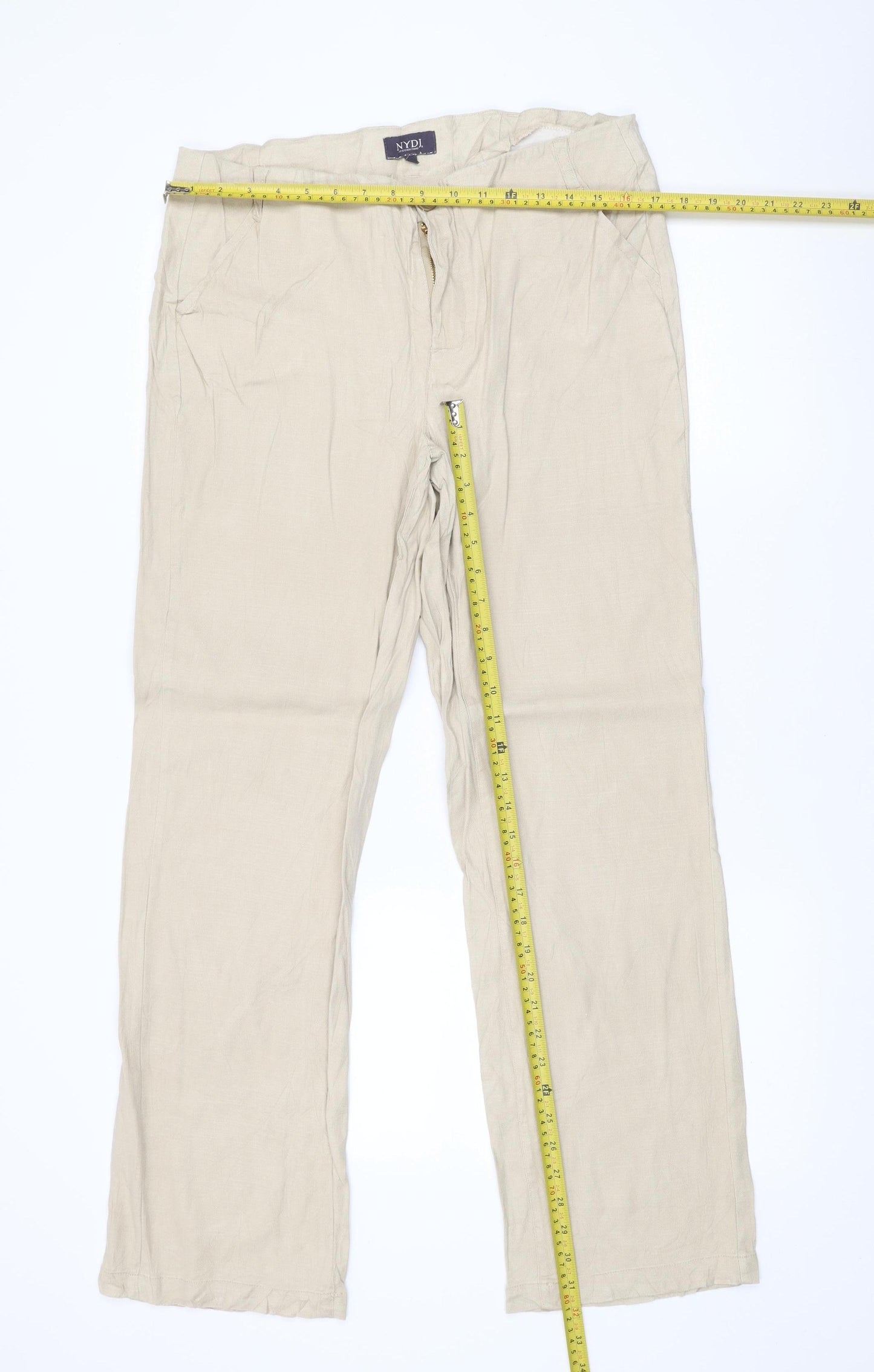 NYDJ Womens Beige Linen Blend Straight Leg Trousers Size 12