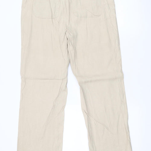 NYDJ Womens Beige Linen Blend Straight Leg Trousers Size 12