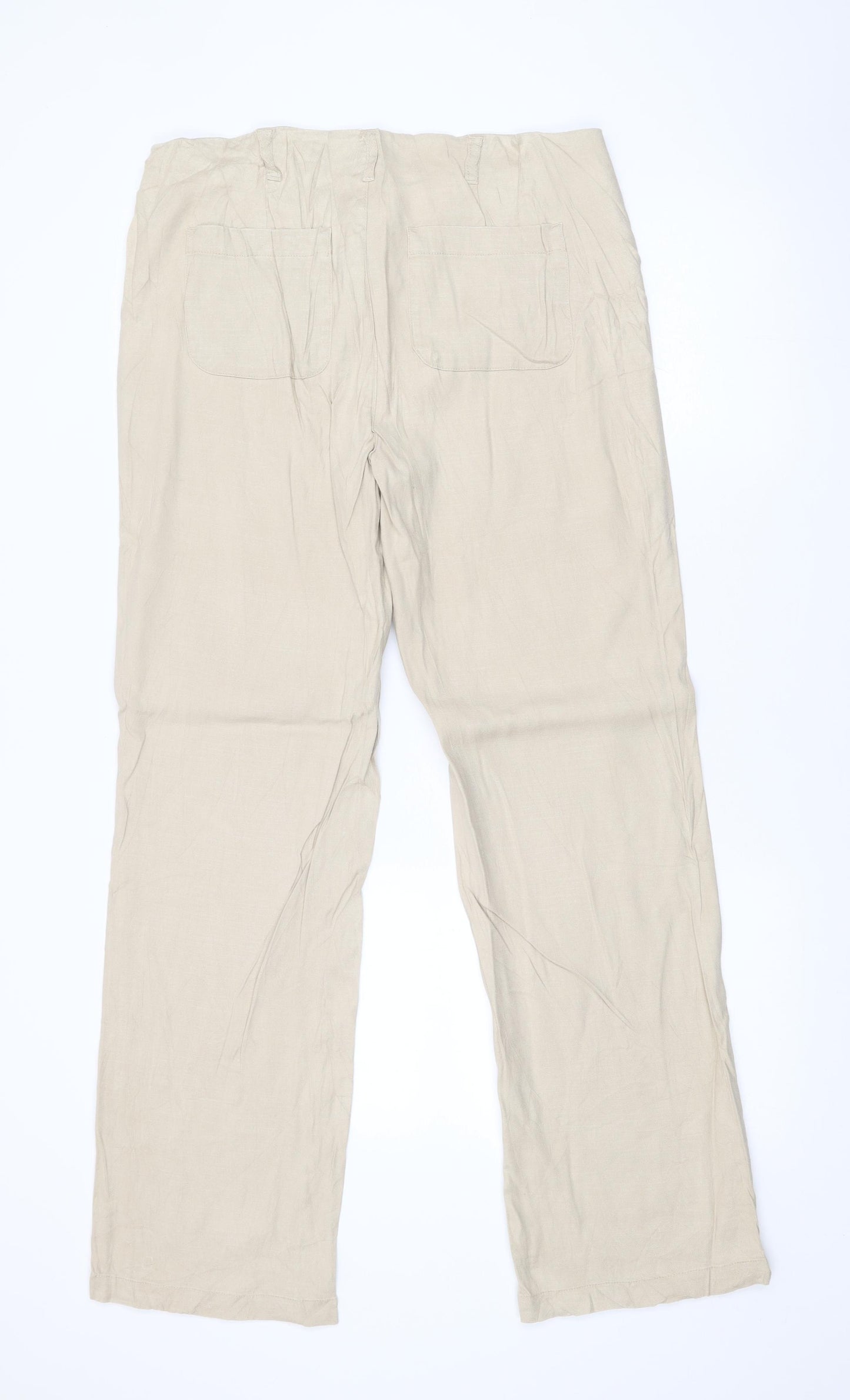 NYDJ Womens Beige Linen Blend Straight Leg Trousers Size 12