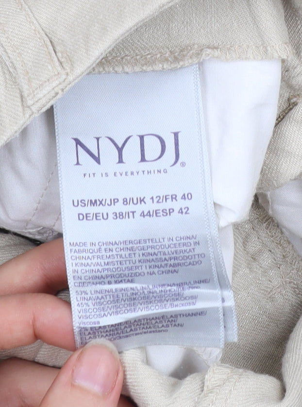 NYDJ Womens Beige Linen Blend Straight Leg Trousers Size 12