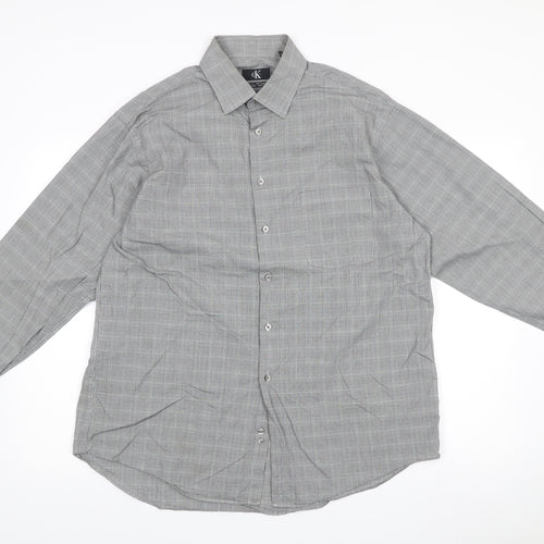 Calvin Klein Mens Grey Check Cotton Regular Fit Shirt Size 16