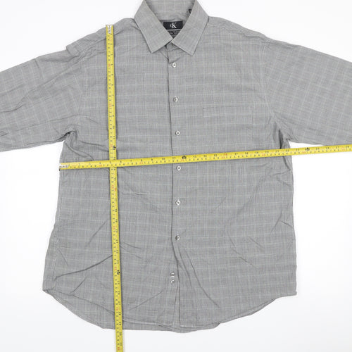 Calvin Klein Mens Grey Check Cotton Regular Fit Shirt Size 16