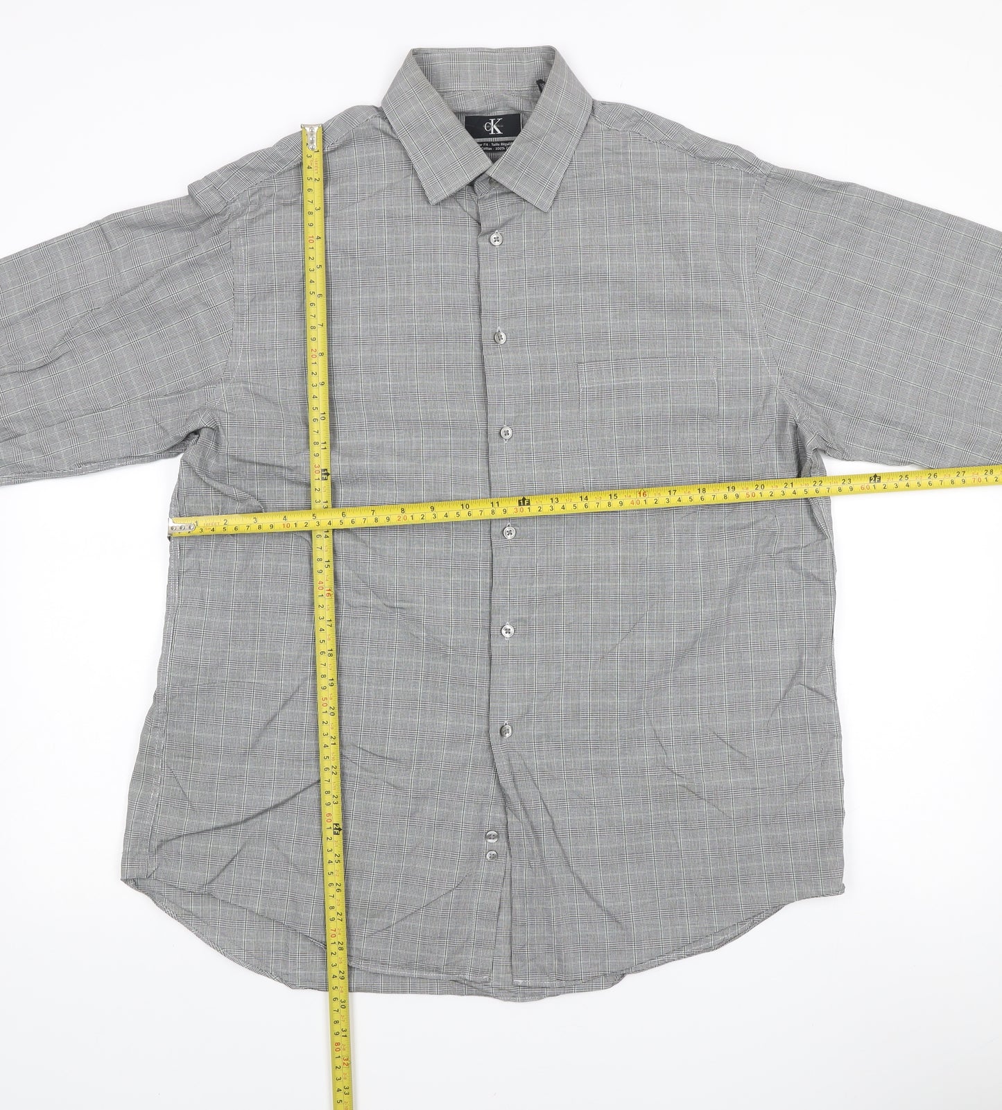 Calvin Klein Mens Grey Check Cotton Regular Fit Shirt Size 16