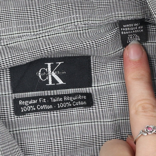 Calvin Klein Mens Grey Check Cotton Regular Fit Shirt Size 16