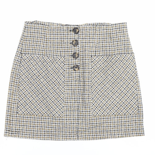 Topshop Womens Skirt UK 10 Multicoloured Tweed Check Button Mini