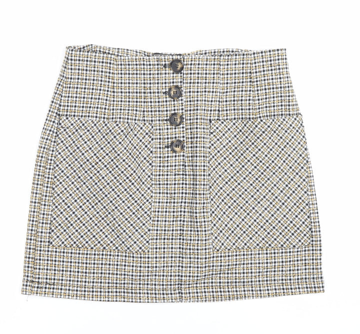Topshop Womens Skirt UK 10 Multicoloured Tweed Check Button Mini