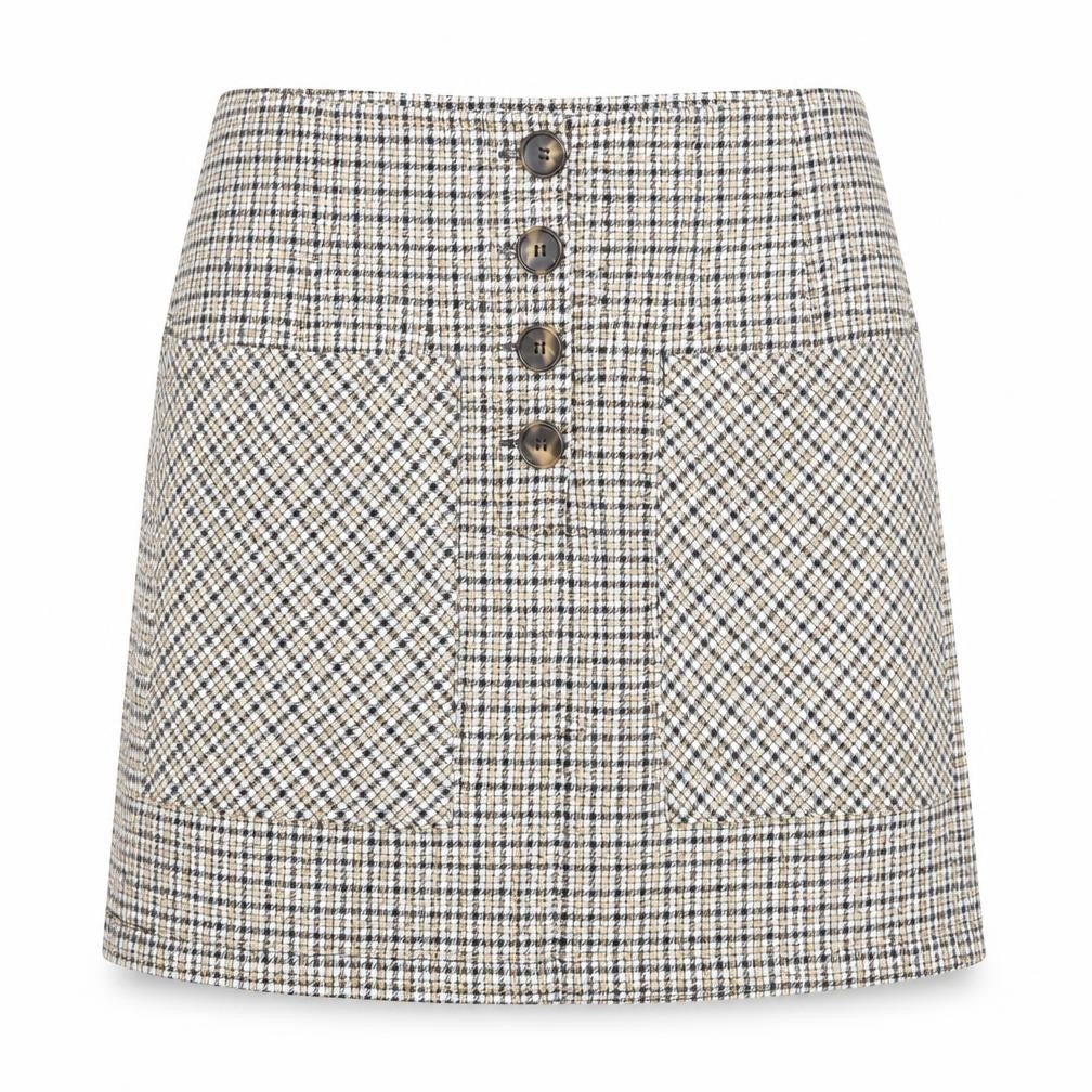 Front view of Topshop women’s skirt uk 10 multicoloured tweed check button mini