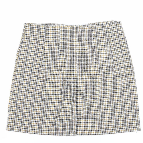 Topshop Womens Skirt UK 10 Multicoloured Tweed Check Button Mini