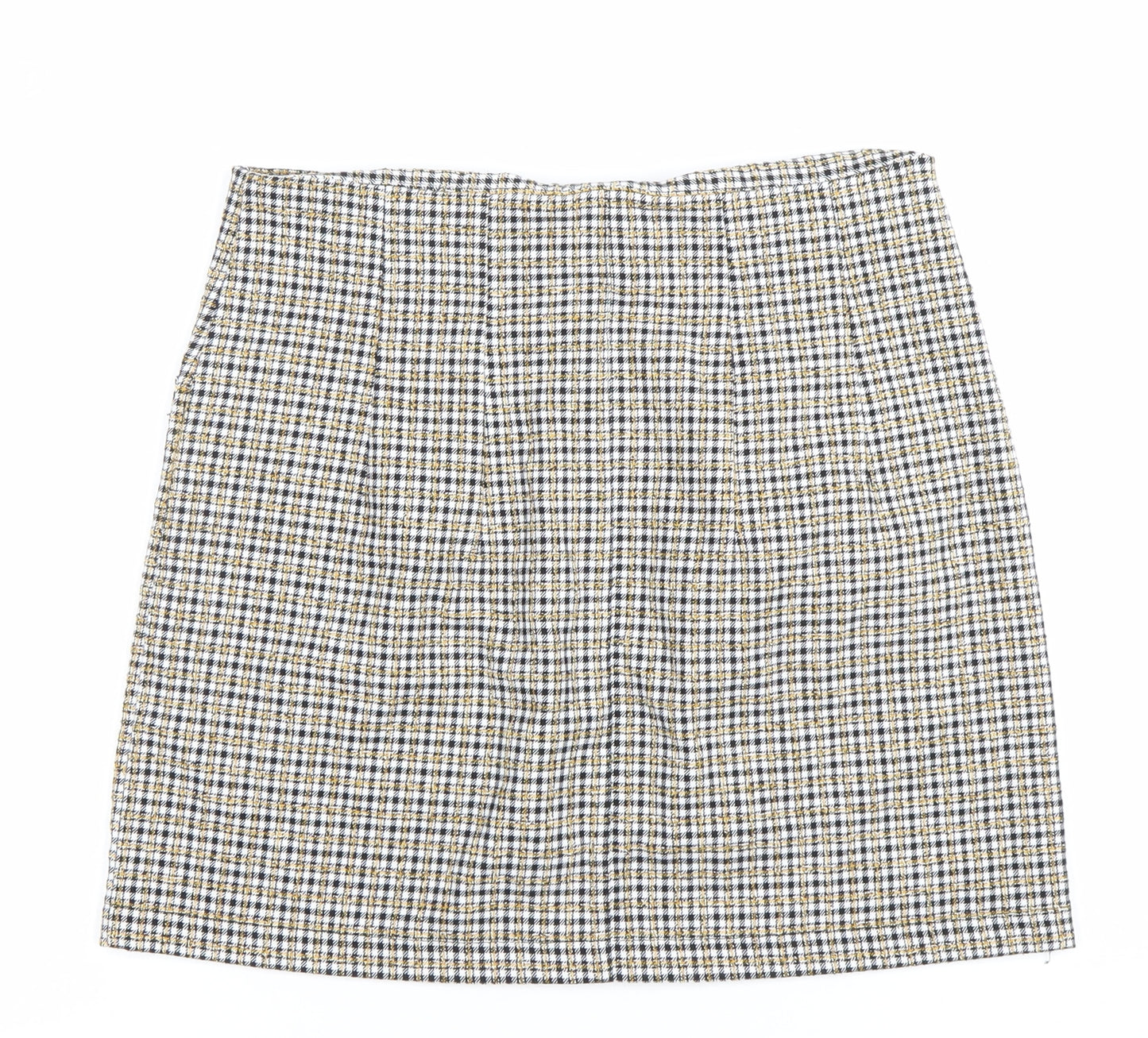 Topshop Womens Skirt UK 10 Multicoloured Tweed Check Button Mini