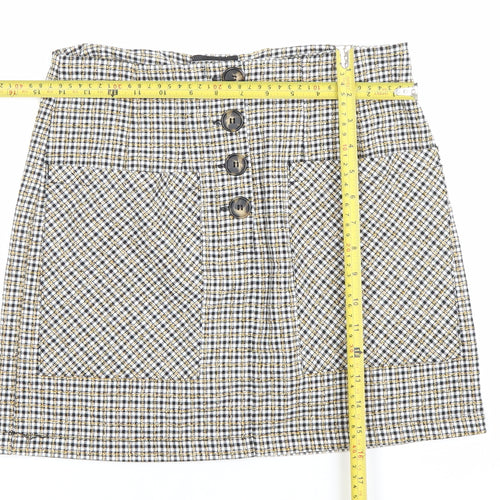 Topshop Womens Skirt UK 10 Multicoloured Tweed Check Button Mini