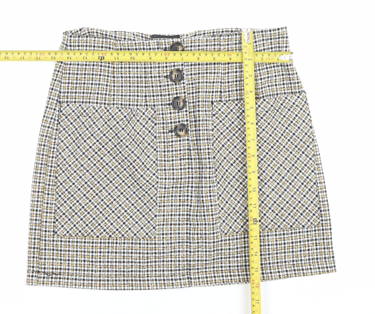 Topshop Womens Skirt UK 10 Multicoloured Tweed Check Button Mini
